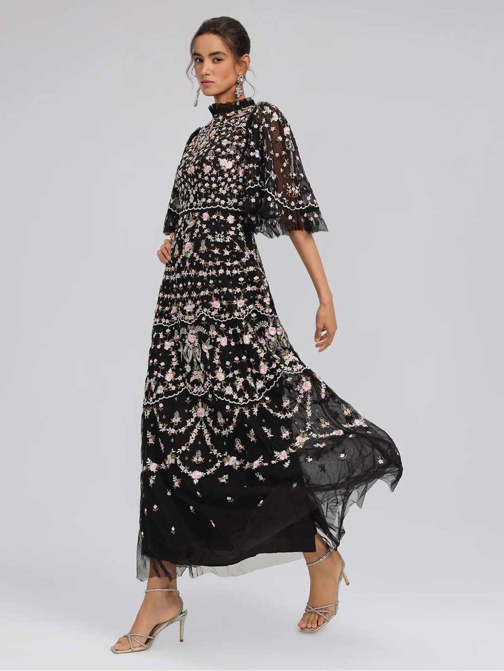 Rich Radi Q’S Black Floral Embroidered Lace Midi Dress - Picture 7 of 16